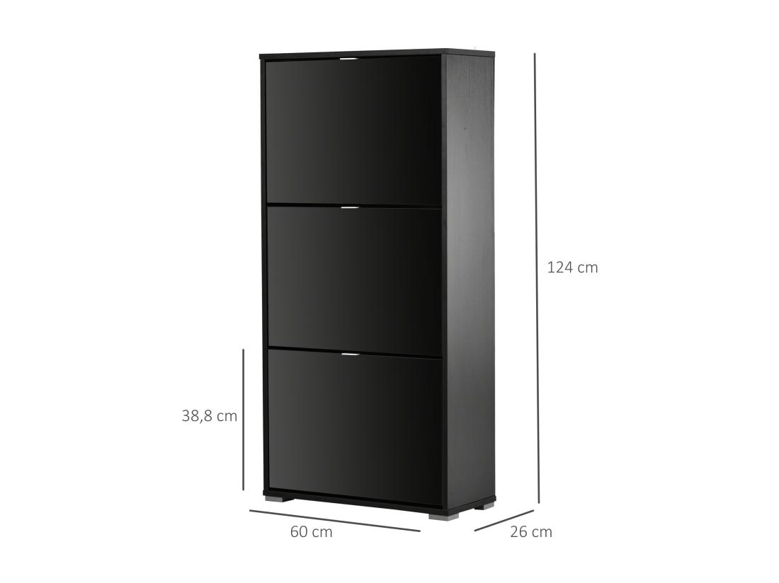 vente unique Meuble à chaussures 3 portes abattantes 3 compartiments MDF noir laqué