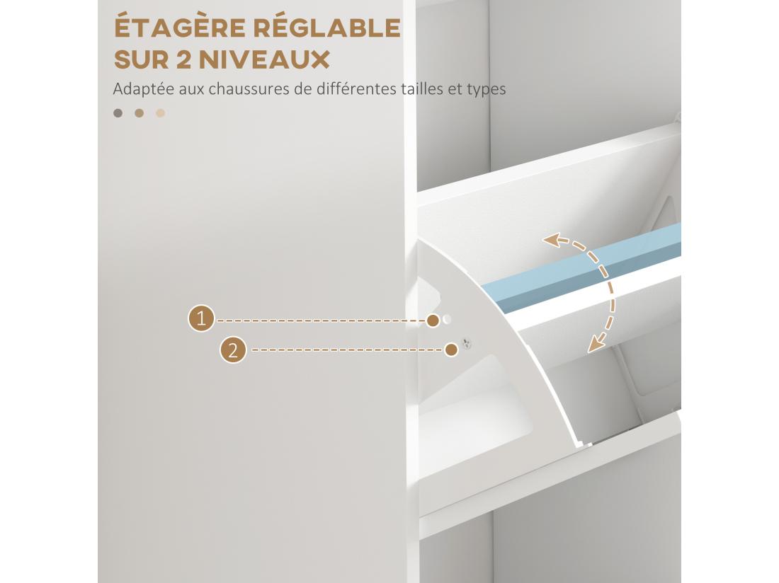 Vente Unique Meuble à Chaussures 3 Portes Abattants 3 étagères Poignées Métal Noir MDF Blanc