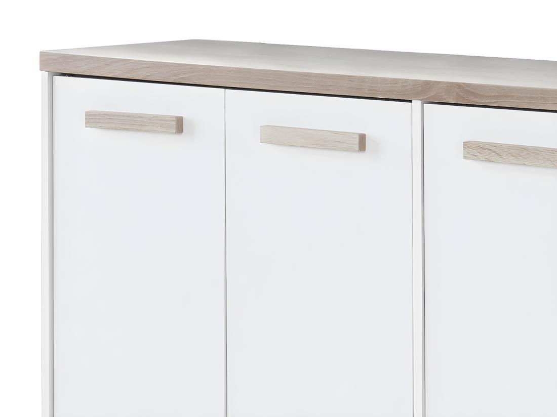 Vente Unique Meuble à Chaussures 3 Portes Et 3 Niches - Blanc Et Naturel Clair - SKAIDO