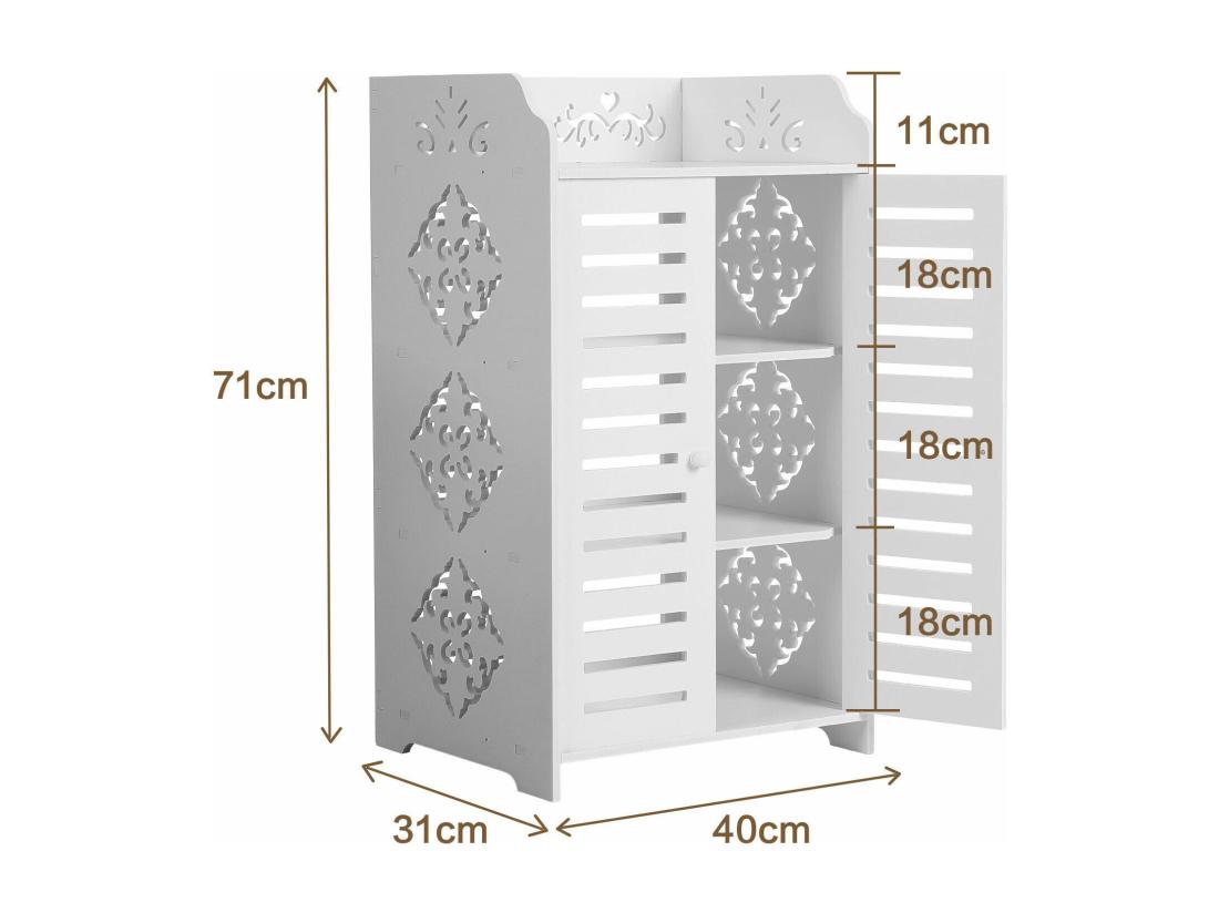 Vente Unique Meuble à Chaussures 4 Étagères Armoire à Chaussures D'entrée 2 Portes Conception De Motif Découpé 40x31x71cm Blanc