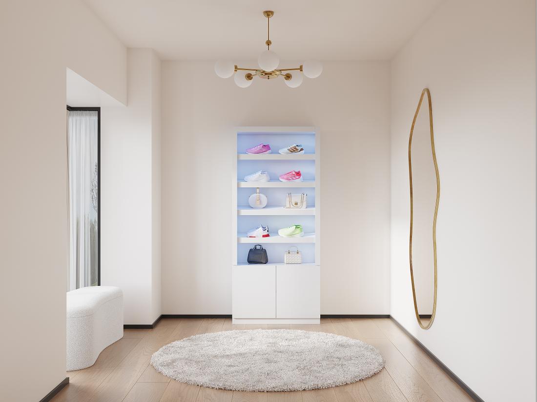 vente unique Meuble à chaussures 5 niches et 2 portes avec LEDs en MDF - Blanc - DOLMINA