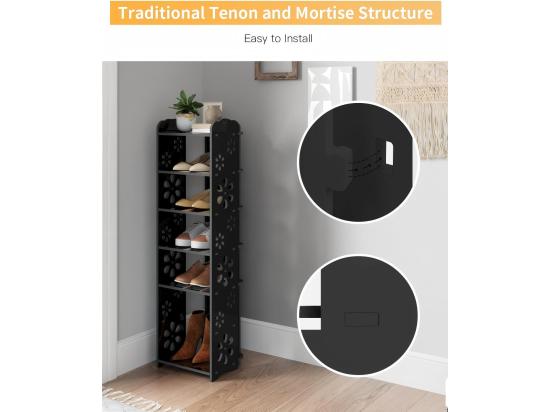 Vente Unique Meuble à Chaussures 6 Niveaux En Bois Plastique Étagère De Rangement à Chaussures Motif Découpé Déco 26x25x81CM Noir