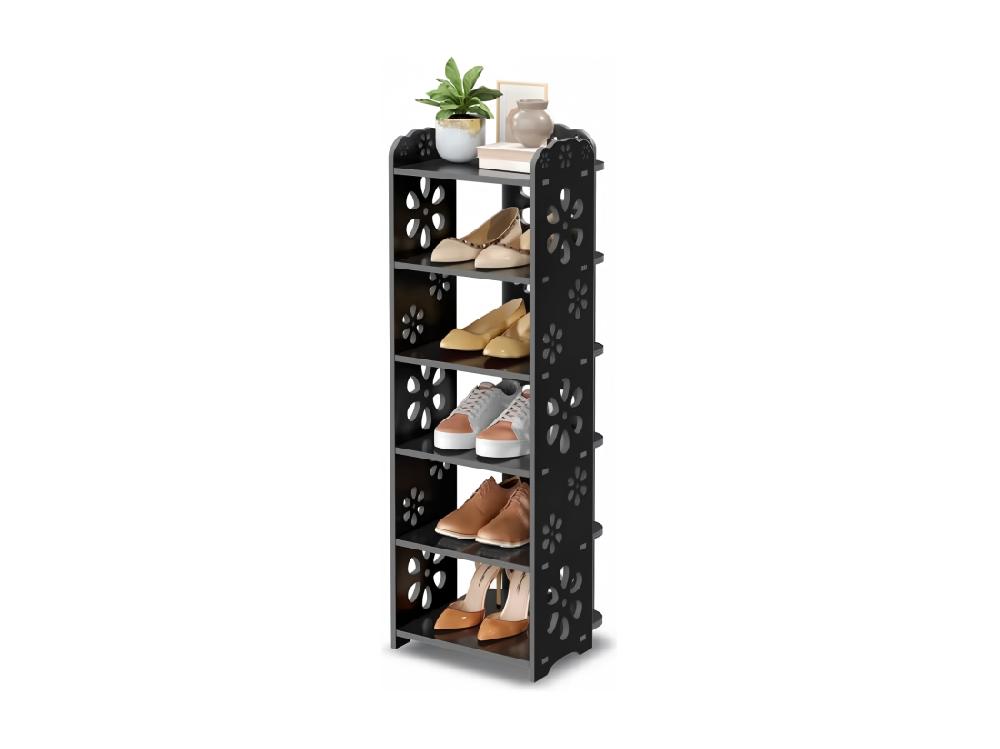 vente unique Meuble à Chaussures 6 Niveaux en Bois Plastique Étagère de Rangement à Chaussures Motif découpé Déco 26x25x81CM Noir