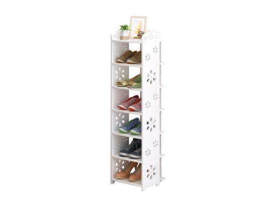 Vente Unique Meuble à Chaussures 7 Niveaux En Bois Plastique Étagère De Rangement à Chaussures 26x25x96CM Blanc