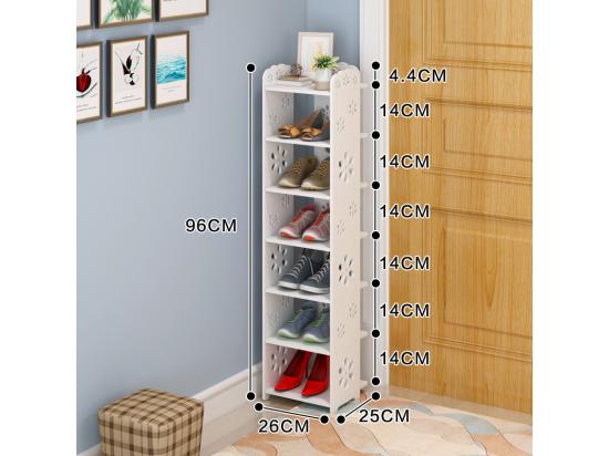 Vente Unique Meuble à Chaussures 7 Niveaux En Bois Plastique Étagère De Rangement à Chaussures 26x25x96CM Blanc
