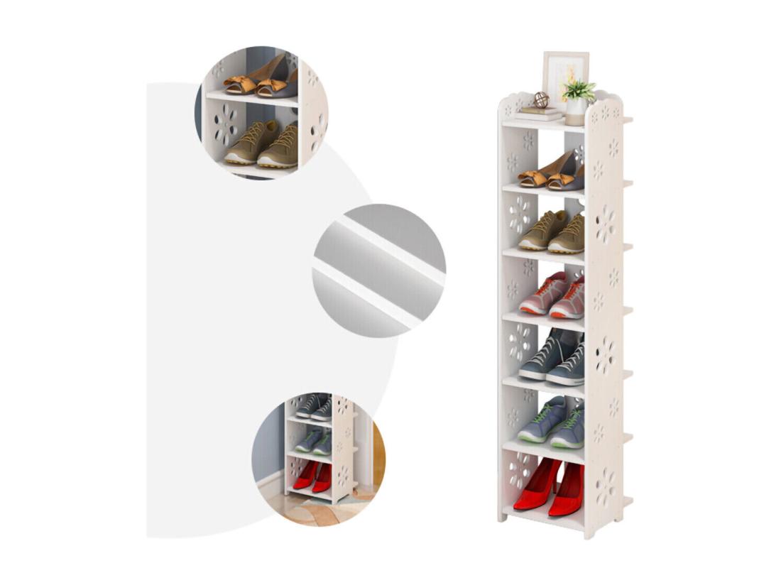 Vente Unique Meuble à Chaussures 7 Niveaux En Bois Plastique Étagère De Rangement à Chaussures 26x25x96CM Blanc