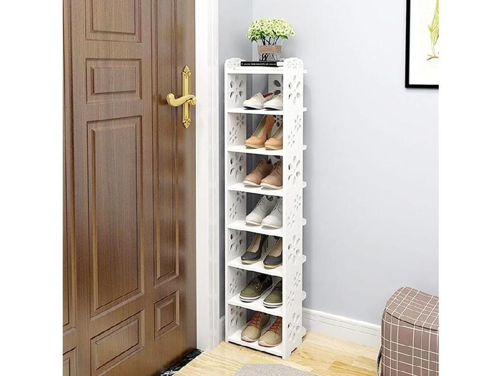 Vente Unique Meuble à Chaussures 8 Niveaux En Bois Plastique Étagère De Rangement à Chaussures 26x25x111CM Blanc