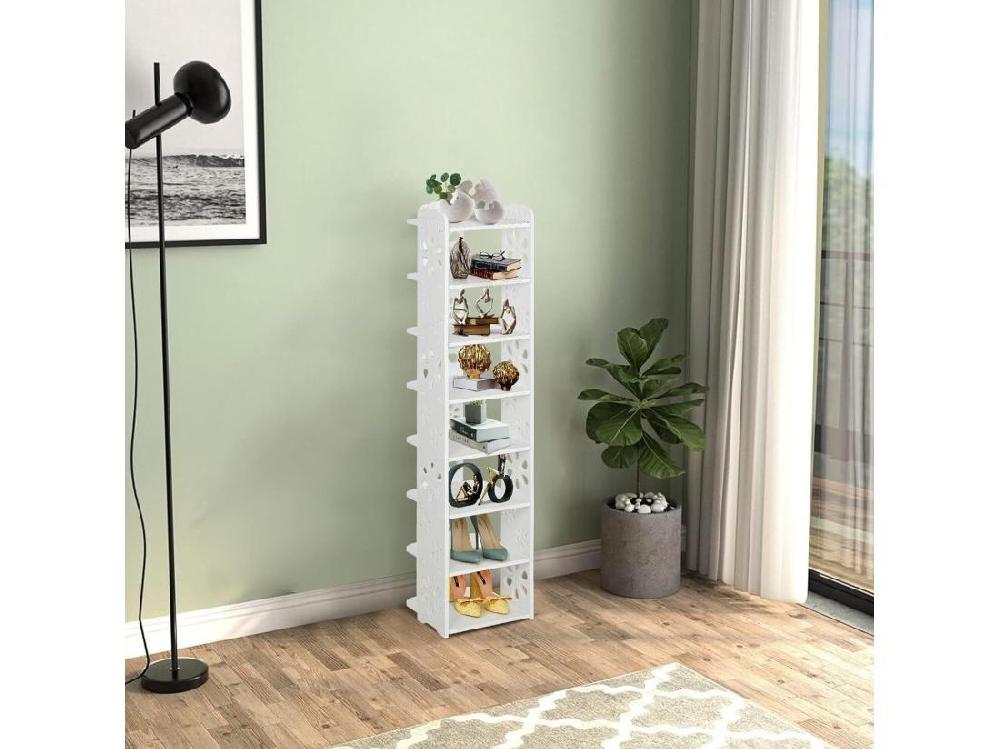 vente unique Meuble à Chaussures 8 Niveaux en Bois Plastique Étagère de Rangement à Chaussures 26x25x111CM Blanc