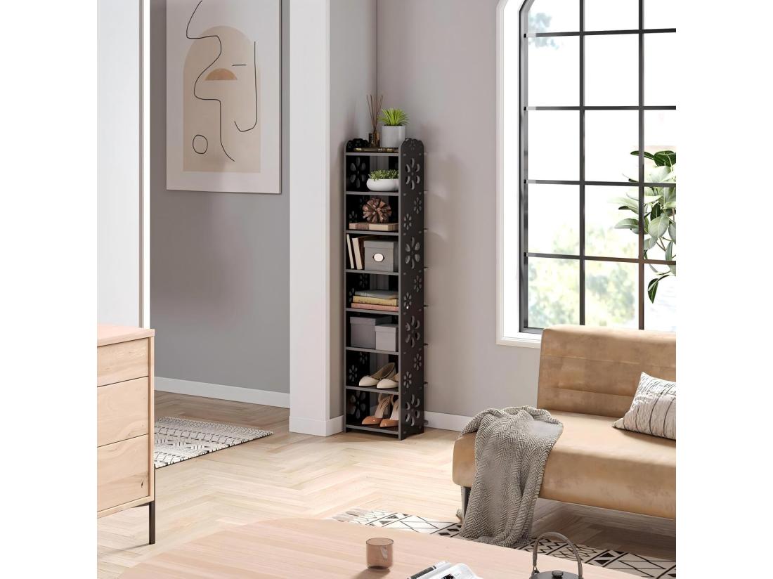 vente unique Meuble à Chaussures 8 Niveaux en Bois Plastique Étagère de Rangement à Chaussures Motif découpé Déco 26x25x111CM Noir