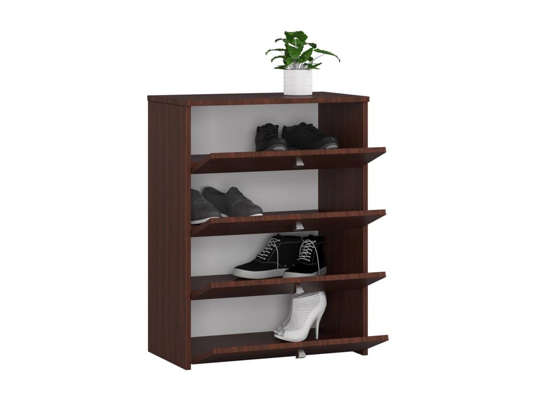 Vente Unique Meuble à Chaussures AKORD RUBIN Wengé 66 Cm 4 Portes Façade Wengé 4 étagères 66x36x85 Cm