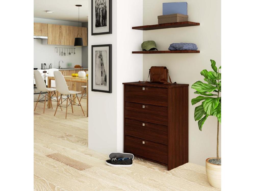 Vente Unique Meuble à Chaussures AKORD RUBIN Wengé 66 Cm 4 Portes Façade Wengé 4 étagères 66x36x85 Cm