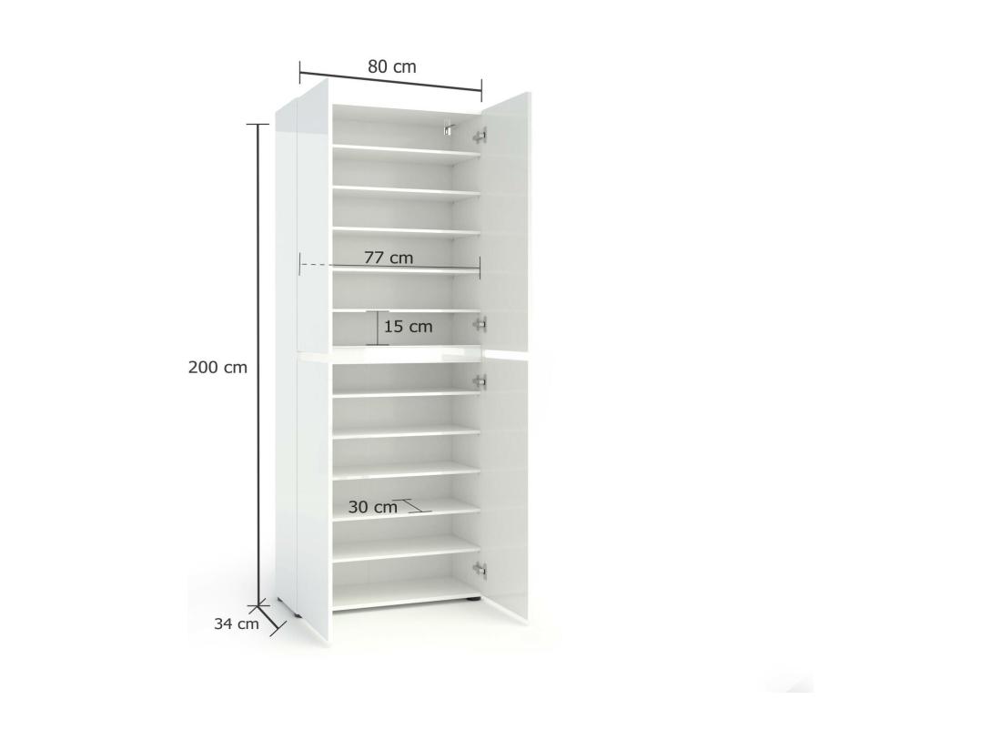 Vente Unique Meuble à Chaussures Alberton Meuble à Chaussures Armoire D'entrée Polyvalente Rangement Pour Chaussures Made In Italy 80x34h200 Cm Blanc Brillant