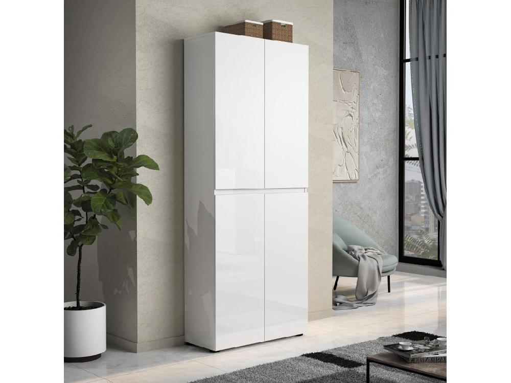 Vente Unique Meuble à Chaussures Alberton Meuble à Chaussures Armoire D'entrée Polyvalente Rangement Pour Chaussures Made In Italy 80x34h200 Cm Blanc Brillant