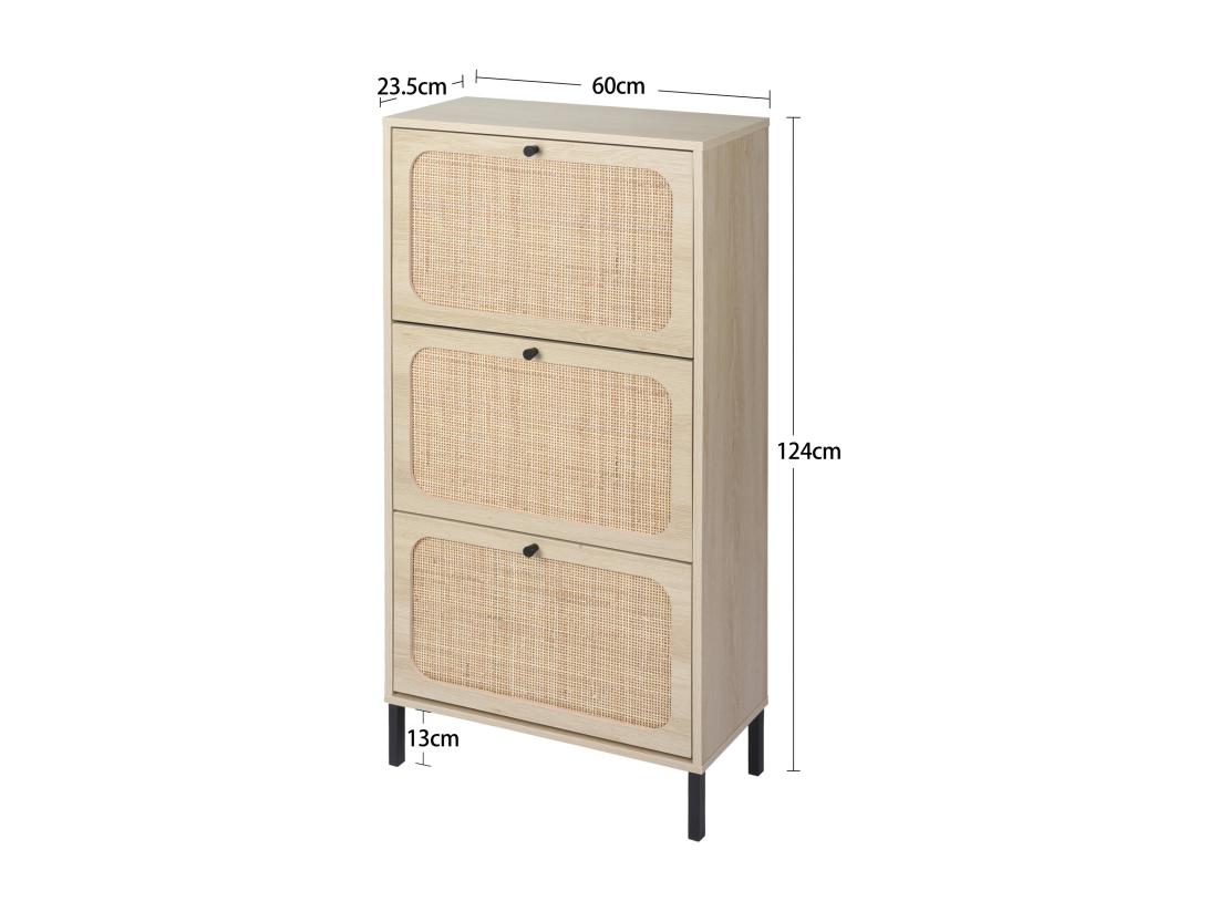 Vente Unique Meuble à Chaussures Avec 3 Porte En Rotin Métallique Fabriqués Avec Des Fers à Repasser Et MDF 60x23.5x104.5cm Naturel