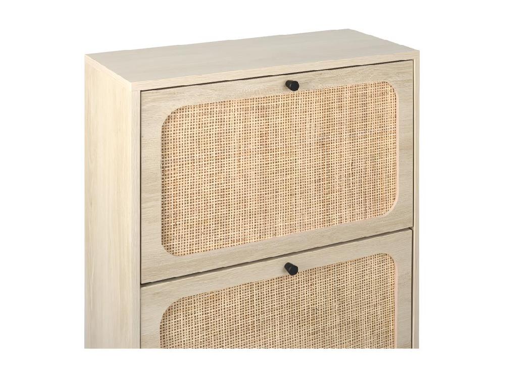 Vente Unique Meuble à Chaussures Avec 3 Porte En Rotin Métallique Fabriqués Avec Des Fers à Repasser Et MDF 60x23.5x104.5cm Naturel