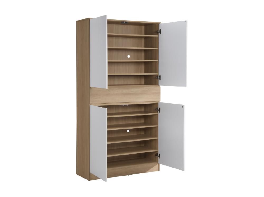 Vente Unique Meuble à Chaussures Avec 4 Portes Et 1 Tiroir - Blanc Et Naturel - COVIANA