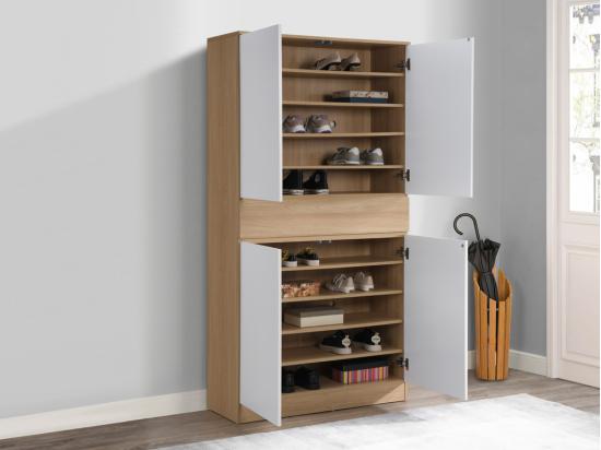 Vente Unique Meuble à Chaussures Avec 4 Portes Et 1 Tiroir - Blanc Et Naturel - COVIANA