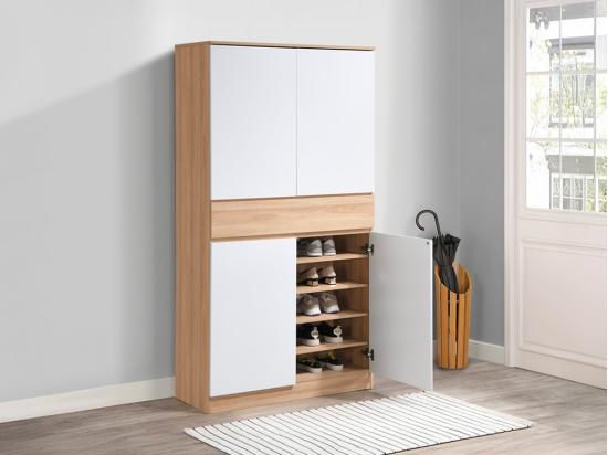 vente unique Meuble à chaussures avec 4 portes et 1 tiroir - Blanc et Naturel - COVIANA