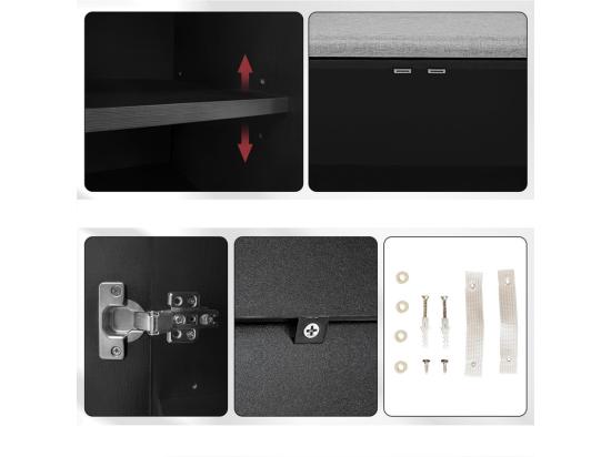 Vente Unique Meuble à Chaussures - Avec Banquette Et 2 Compartiments - Avec Poignées Et Pieds En Métal - Style Moderne - Noir