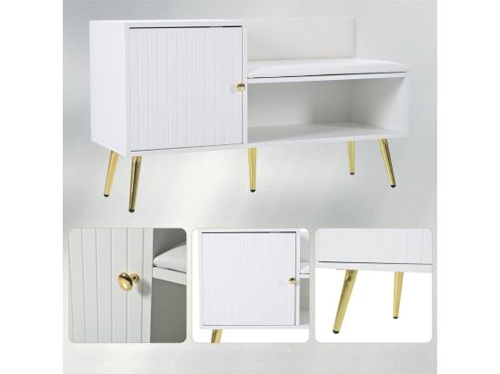 Vente Unique Meuble à Chaussures- Avec Banquette Et 2 Compartiments - Avec Poignées Et Pieds En Métal - Style Moderne - Blanc