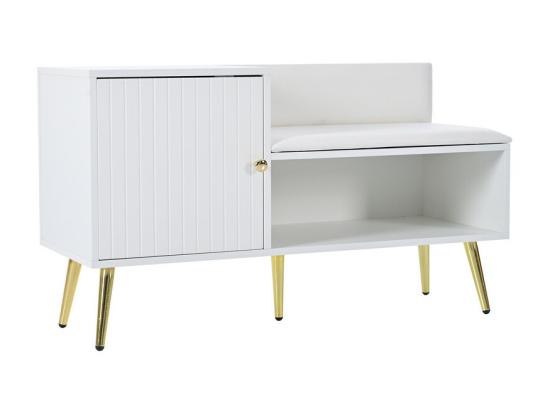 Vente Unique Meuble à Chaussures- Avec Banquette Et 2 Compartiments - Avec Poignées Et Pieds En Métal - Style Moderne - Blanc