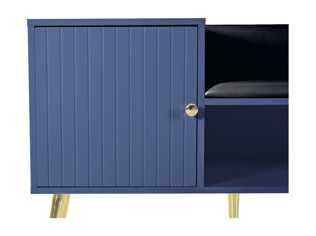 Vente Unique Meuble à Chaussures - Avec Banquette Et 2 Compartiments - Avec Poignées Et Pieds En Métal - Style Moderne - Bleu