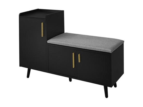 vente unique Meuble à chaussures - avec banquette et 2 compartiments - avec poignées et pieds en métal - style moderne - Noir