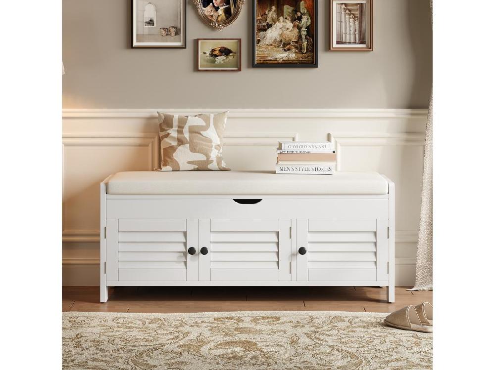 Vente Unique Meuble à Chaussures - Avec Siège - Avec 3 Portes - Avec Rangement Sous Le Siège - Blanc