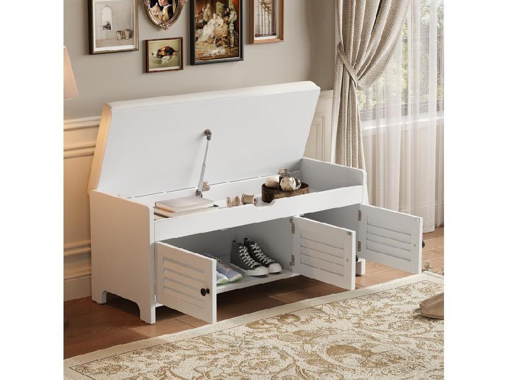 Vente Unique Meuble à Chaussures - Avec Siège - Avec 3 Portes - Avec Rangement Sous Le Siège - Blanc
