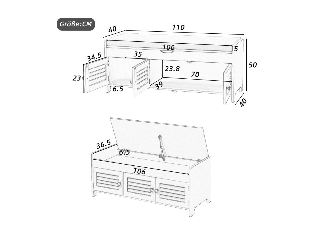 Vente Unique Meuble à Chaussures - Avec Siège - Avec 3 Portes - Avec Rangement Sous Le Siège - Blanc
