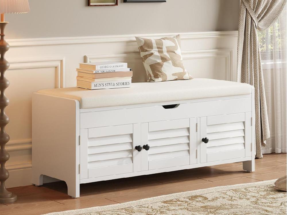 vente unique Meuble à chaussures - avec siège - avec 3 portes - avec rangement sous le siège - Blanc