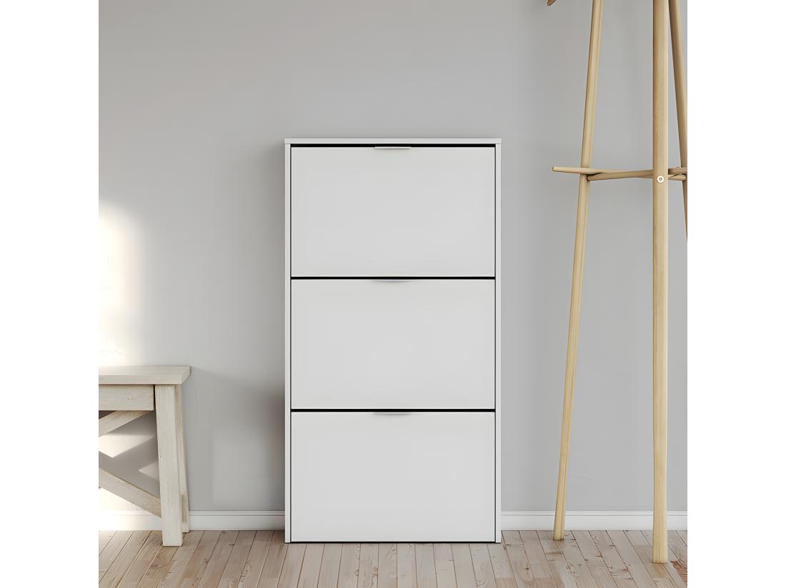 Vente Unique Meuble à Chaussures Blanc Brillant - TIARALA - L 60 X L 22 X H 113 Cm