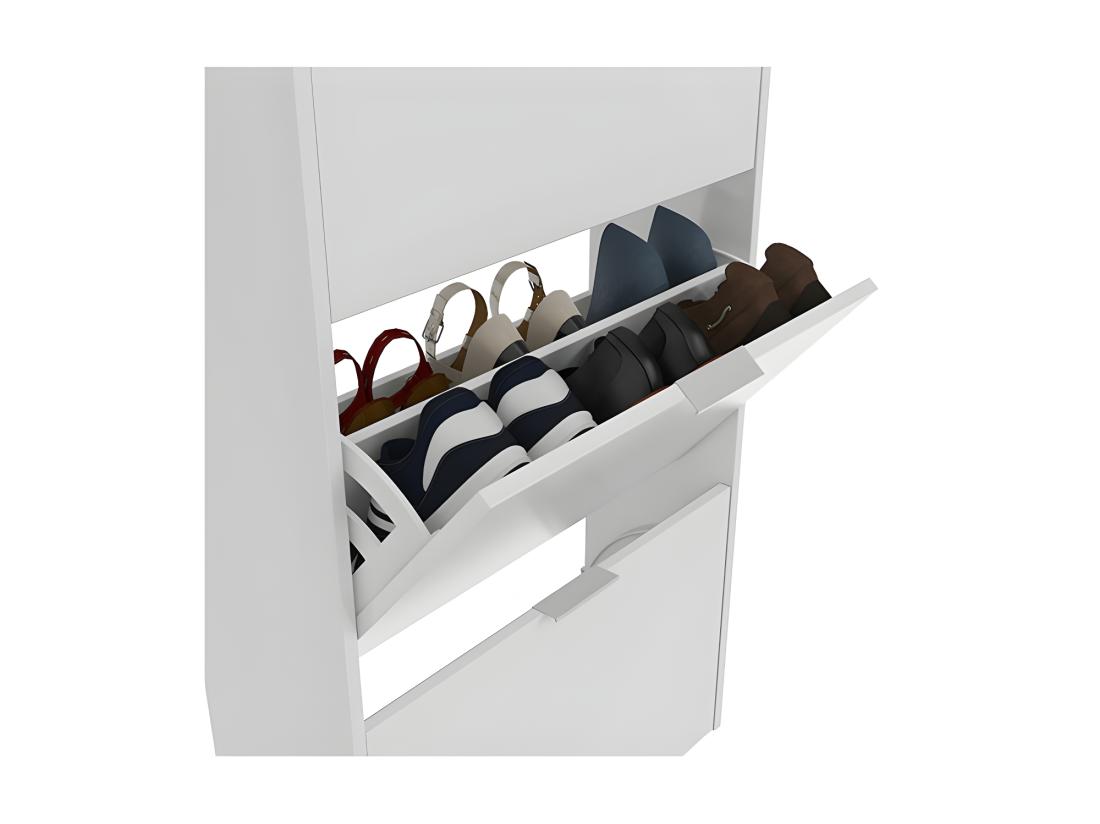 Vente Unique Meuble à Chaussures Blanc Brillant - TIARALA - L 60 X L 22 X H 113 Cm