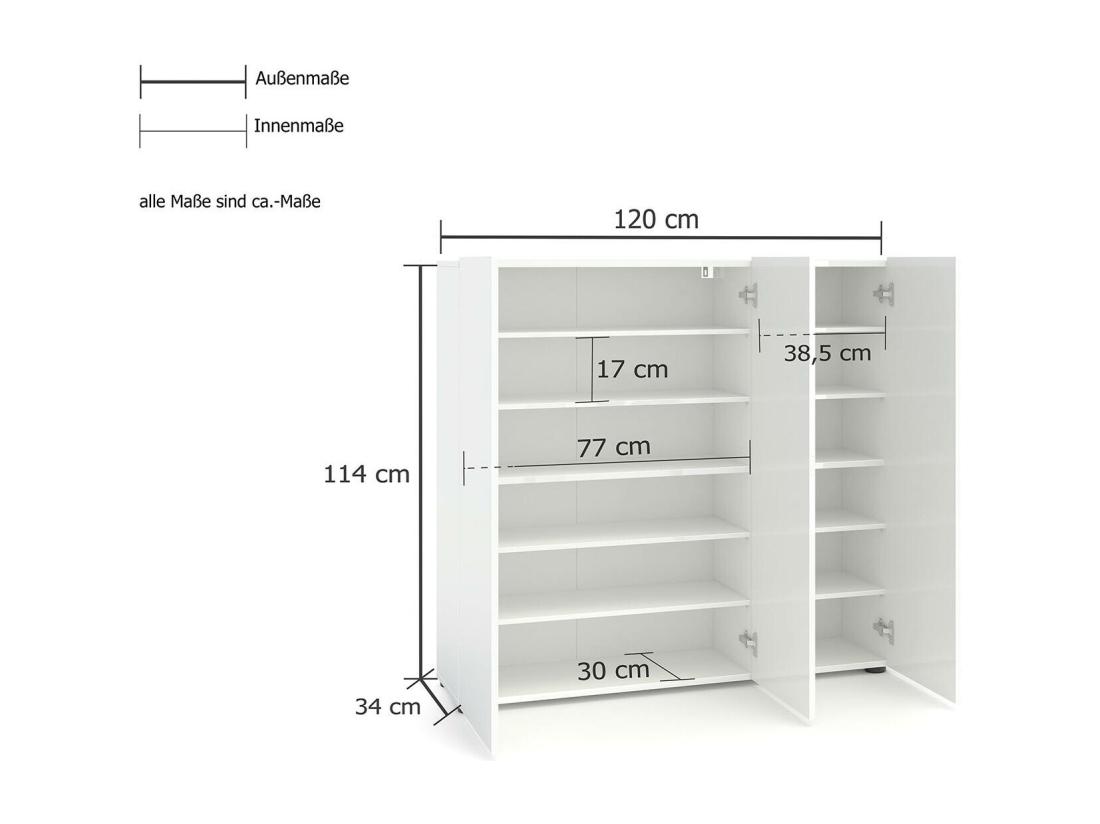 Vente Unique Meuble à Chaussures Centurion Meuble à Chaussures Armoire D'entrée Polyvalente Rangement Pour Chaussures Made In Italy 120x34h115 Cm Blanc Brillant