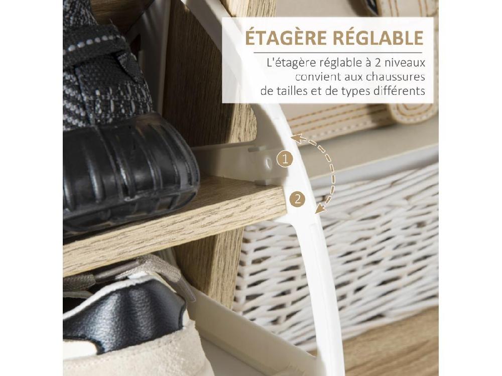 Vente Unique Meuble à Chaussures Design Scandinave Placard 3 Portes 3 étagères Niche Piètement Effilé Incliné Bois Panneaux Aspect Chêne Clair