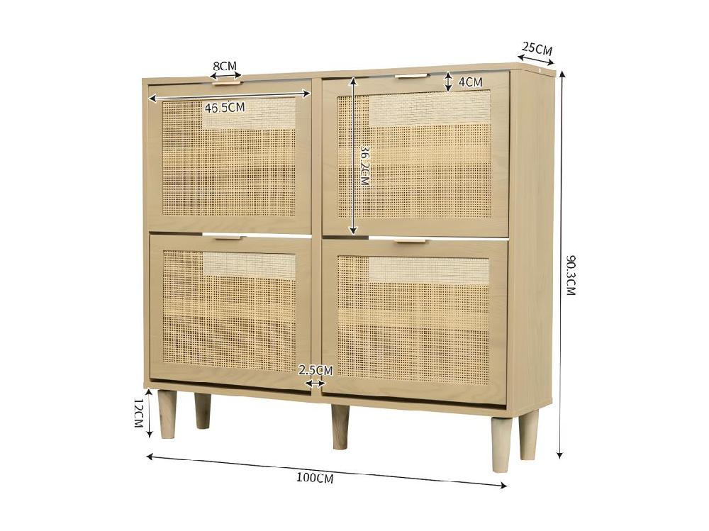 Vente Unique Meuble à Chaussures En Bois Et Rotin - 4 Portes Abattants - Naturel