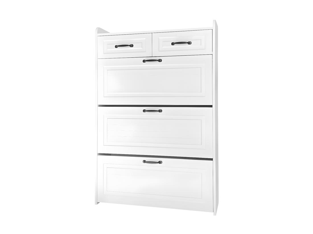 vente unique Meuble à chaussures en panneau de particule - 3 portes abattants et 2 tiroirs - Blanc