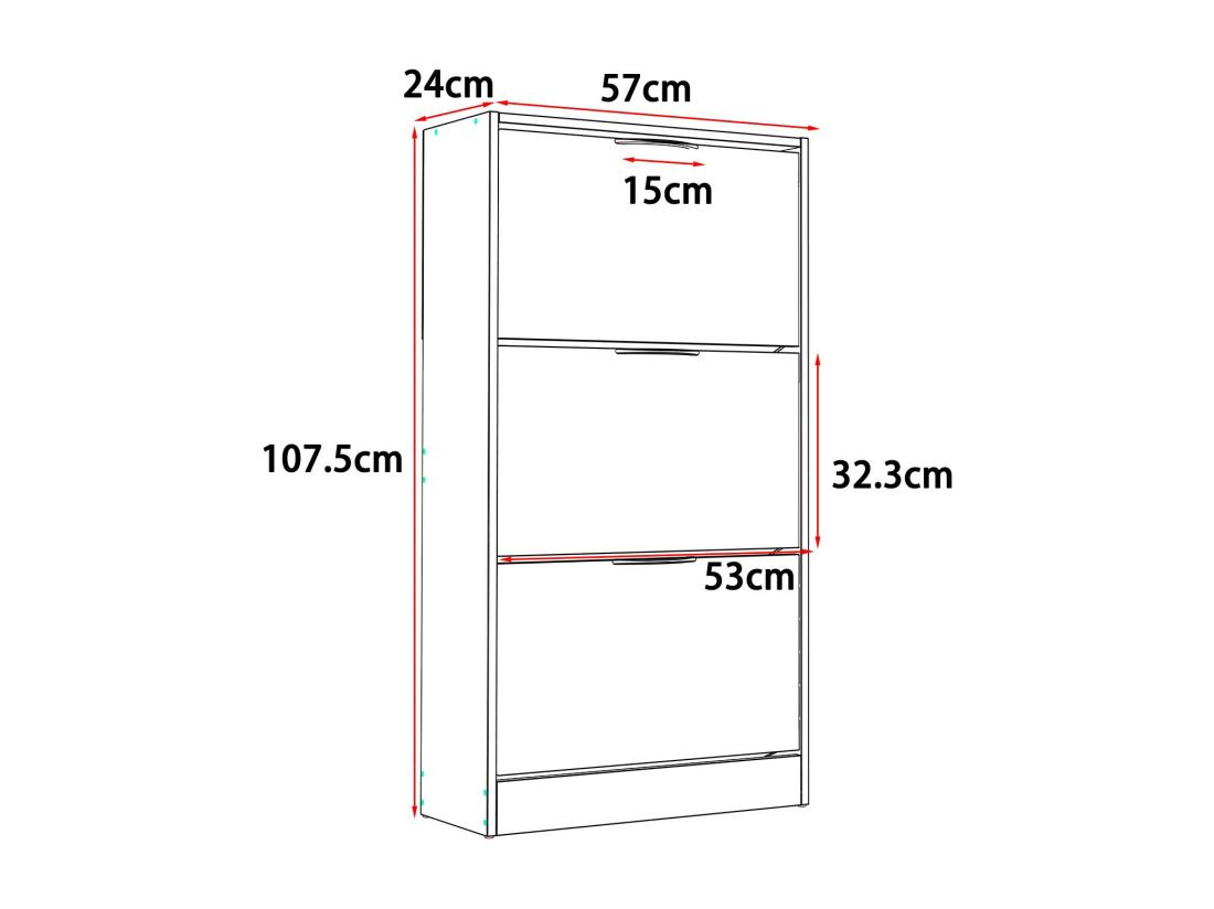 Vente Unique Meuble à Chaussures Miroir Avec 3 Abattants 5 Niveaux 12 Paires 107.5x54x24cm Bois