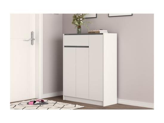 Vente Unique Meuble à Chaussures PARRA 3 Portes Et 1 Tiroir Coloris Blanc