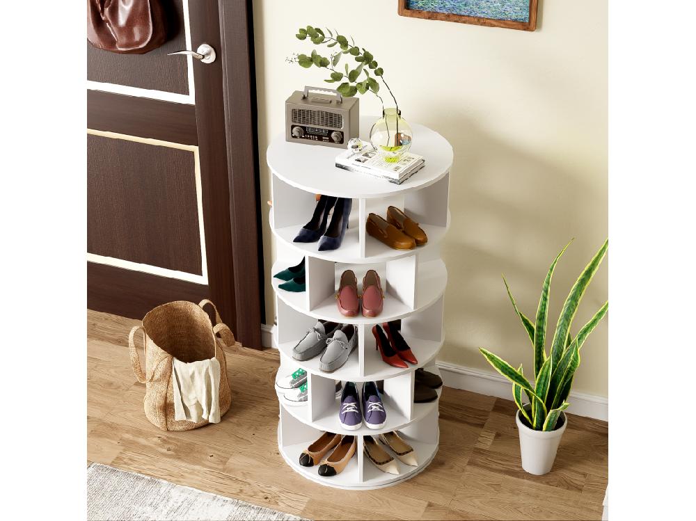 Vente Unique Meuble à Chaussures Pivotan - Rotatif - 5 Niveaux - Blanc