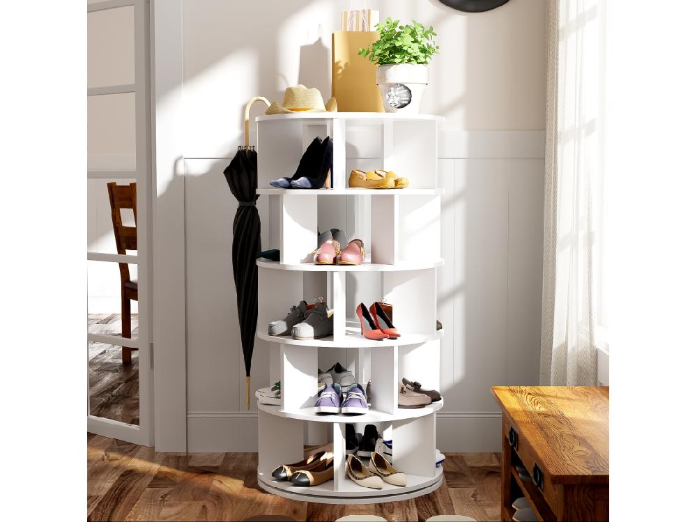 Vente Unique Meuble à Chaussures Pivotan - Rotatif - 5 Niveaux - Blanc