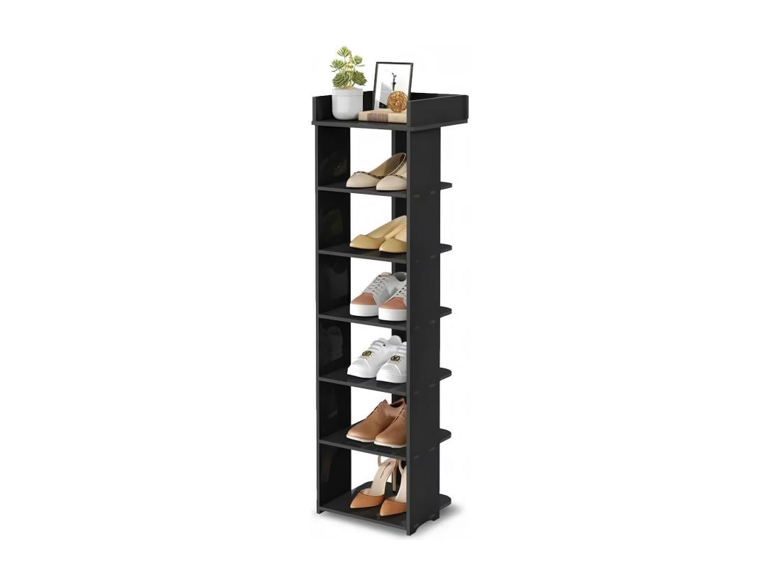 Vente Unique Meuble à Chaussures PVC 7 Niveaux Armoire à Chaussures Avec étagère Réglable Pour Entrée Salon Chambre - 26x25x96cm - Noir