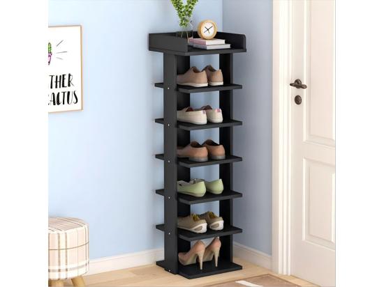 Vente Unique Meuble à Chaussures PVC 7 Niveaux Armoire à Chaussures Avec étagère Réglable Pour Entrée Salon Chambre - 26x25x96cm - Noir