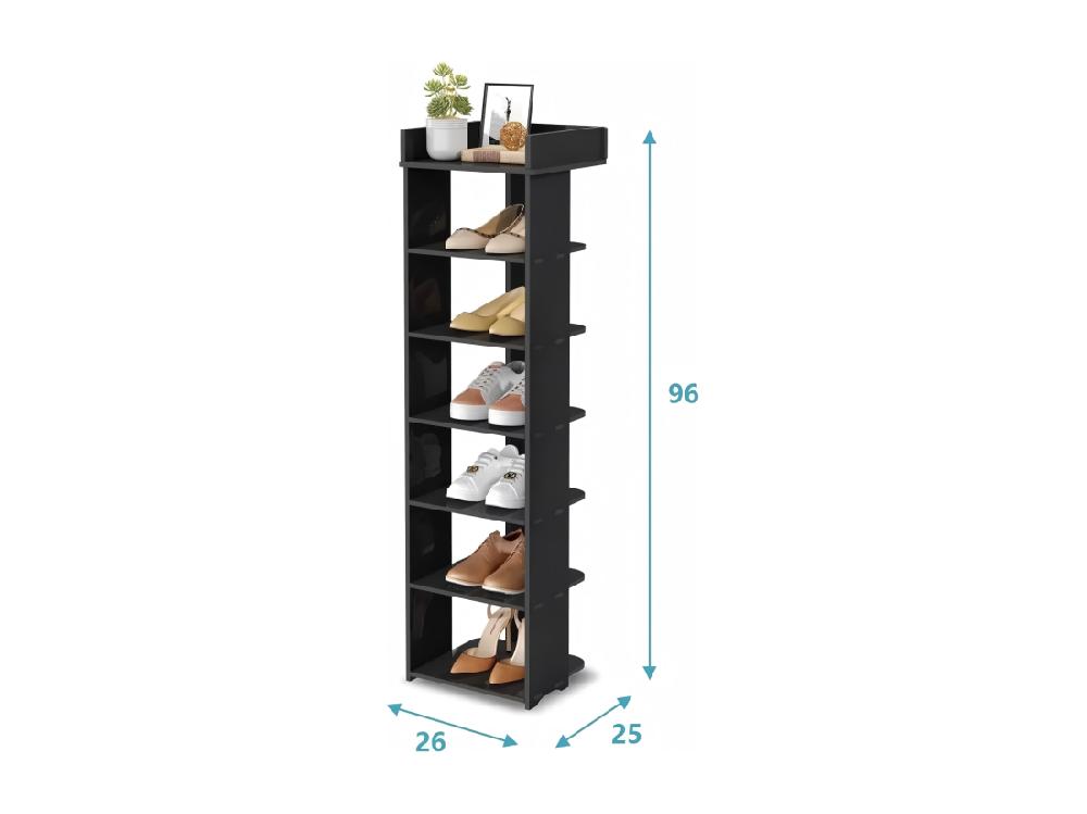 Vente Unique Meuble à Chaussures PVC 7 Niveaux Armoire à Chaussures Avec étagère Réglable Pour Entrée Salon Chambre - 26x25x96cm - Noir