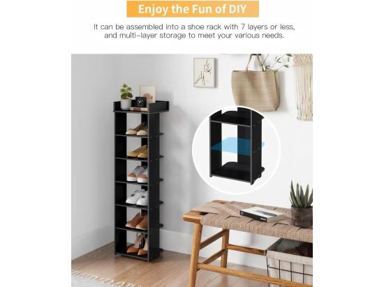 vente unique Meuble à chaussures PVC 7 Niveaux Armoire à Chaussures avec étagère réglable pour Entrée Salon Chambre - 26x25x96cm - Noir