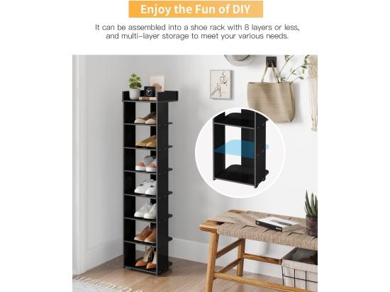 Vente Unique Meuble à Chaussures PVC 8 Niveaux Armoire à Chaussures Avec étagère Réglable Pour Entrée Salon Chambre - 26x25x111cm - Noir