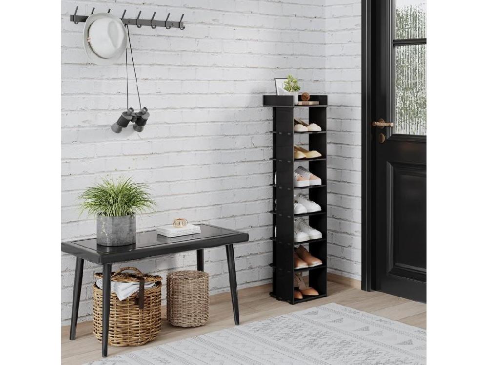 Vente Unique Meuble à Chaussures PVC 8 Niveaux Armoire à Chaussures Avec étagère Réglable Pour Entrée Salon Chambre - 26x25x111cm - Noir