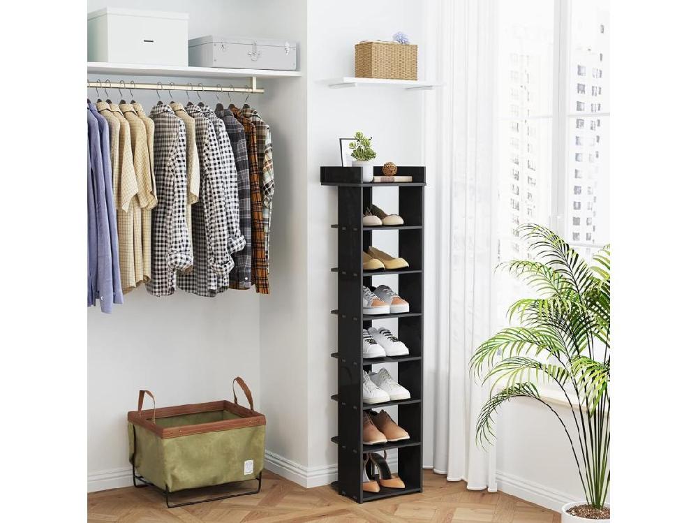 Vente Unique Meuble à Chaussures PVC 8 Niveaux Armoire à Chaussures Avec étagère Réglable Pour Entrée Salon Chambre - 26x25x111cm - Noir
