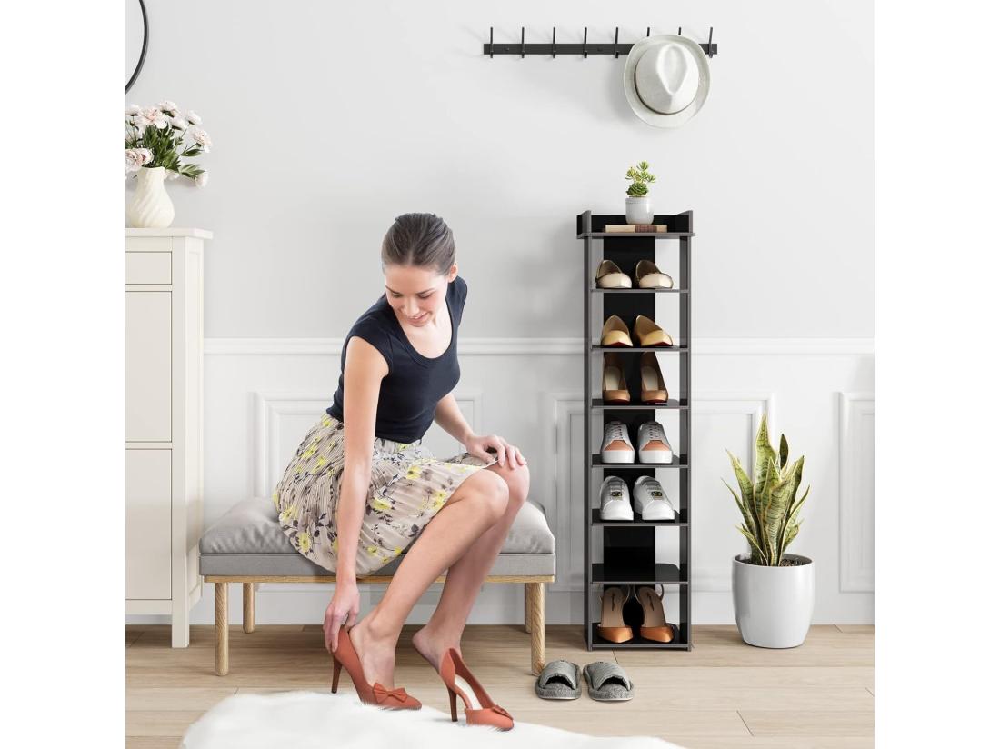 vente unique Meuble à chaussures PVC 8 Niveaux Armoire à Chaussures avec étagère réglable pour Entrée Salon Chambre - 26x25x111cm - Noir