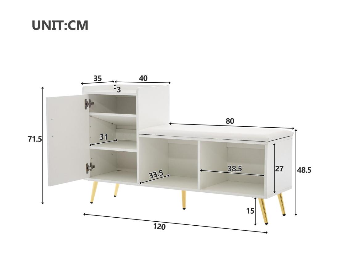 Vente Unique Meuble à Chaussures - Rangements à Plusieurs Niveaux & Assise Rembourrée - Blanc